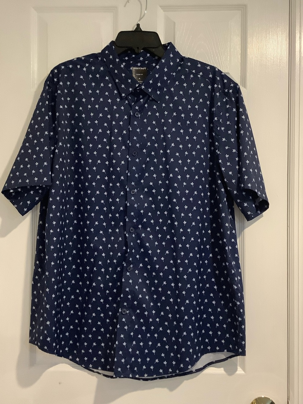 SHIRTCRAFT PERFORMANCE Mens Navy/White Palm Tree Casual Slim Fit Summer Shirt XL